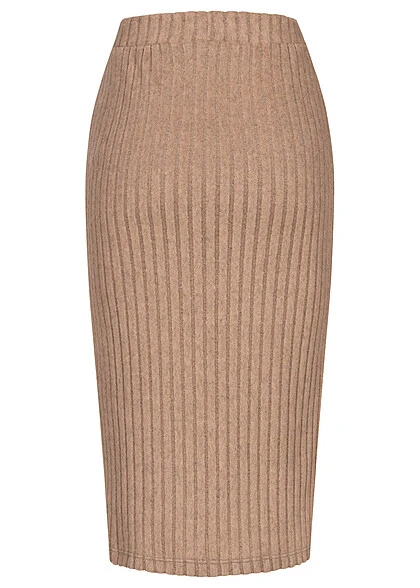 Vero Moda Damen Ribbed High-Waist Rock Mit Gummibund Silver Mink Braun Melange 3 Vero Moda Damen Ribbed High-Waist Rock Mit Gummibund Silver Mink Braun Melange – Bild 3
