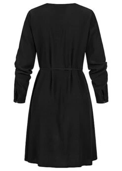 VILA Damen NOOS Langarm Kleid Mit Knopfleiste Und V-Neck Bindedetail Schwarz -Onlyy Kleidung Geschaft 22070119 2