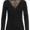 Pieces Damen NOOS Longsleeve Top Mit V-Neck Und Spitze Schwarz