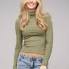 Pieces Damen NOOS Ribbed Rollkragen Pullover Leichter Longsleeve Deep Lichen Grün