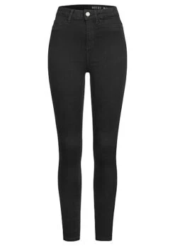 Noisy May Damen NOOS Skinny High-Waist Jeans Hose 5-Pocket Super Slim Fit Solid Schwarz