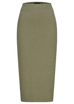 Pieces Damen NOOS Mid-Waist Rock Mit Elastischem Bund Strukturstoff Deep Lichen Grün