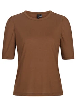 Vero Moda Damen T-Shirt Top Mit Rundhals Aztec Braun