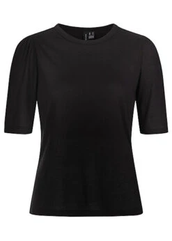 Vero Moda Damen T-Shirt Top Mit Rundhals Schwarz