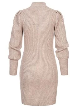 ONLY Damen NOOS Ribbed Langarm Kleid Mit Pufferärmel Und Strukturstoff Meringue Braun -Onlyy Kleidung Geschaft 22080137 2
