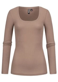 Pieces Damen NOOS Longsleeve Pullover Mit Strukturstoff Fossil Braun