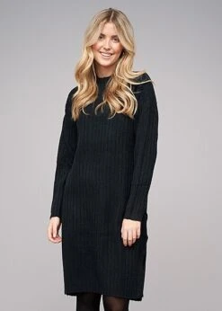 Vero Moda Damen Maxi Kleid Langarm M. High-Neck Rundhals Schwarz