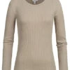 Aware By Vero Moda Damen NOOS Ribbed Longsleeve Laurel Oak Grau Braun
