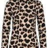 Pieces Damen High-Neck Top Longsleeve Mit Leo Print Schwarz Beige