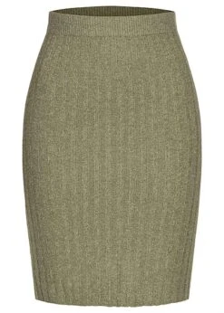 Pieces Damen NOOS High-Waist Strickrock Mit Gummibund Strukturstoff Deep L. Grün