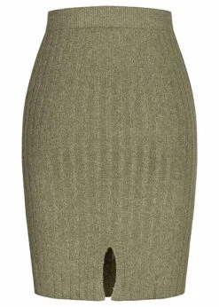 Pieces Damen NOOS High-Waist Strickrock Mit Gummibund Strukturstoff Deep L. Grün -Onlyy Kleidung Geschaft 22090258 2