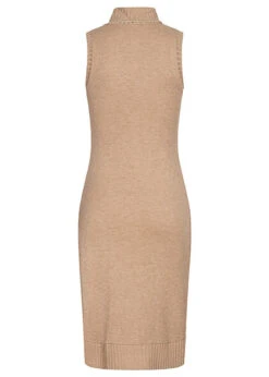 Cloud5ive Damen Longform Pullunder Mit Rollkragen Kleid Seitli. Schlitz Beige Melange -Onlyy Kleidung Geschaft 22096358 2