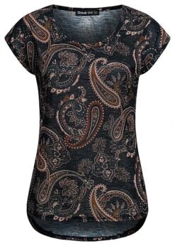 Cloud5ive Damen T-Shirt Top Mit Paisley Print Schwarz Multicolor