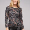Cloud5ive Damen Langarm Shirt Longsleeve Mit Paisley Print Schwarz Rosa
