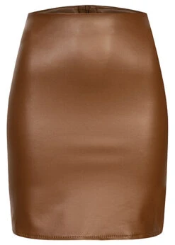 Cloud5ive Damen Kunstleder Rock Mit Fleece-Lining Und Zipper Hinten Camel Braun