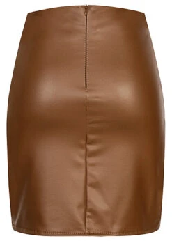 Cloud5ive Damen Kunstleder Rock Mit Fleece-Lining Und Zipper Hinten Camel Braun -Onlyy Kleidung Geschaft 22106482 2
