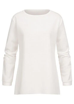 Cloud5ive Damen Langarm Shirt Longsleeve Mit Seitl. Schlitzen Weiss