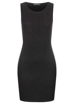 Cloud5ive Damen Viskose Kleid Ärmellos Mit Rundhals Schwarz