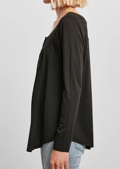 Urban Classics Damen Viskose Longsleeve Mit Knopfleiste Schwarz -Onlyy Kleidung Geschaft 22110028 1