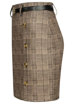 Cloud5ive Damen Rock Mit Dekoknopfleiste Und Gürtel Kariert Beige Schwarz -Onlyy Kleidung Geschaft 22126608 2