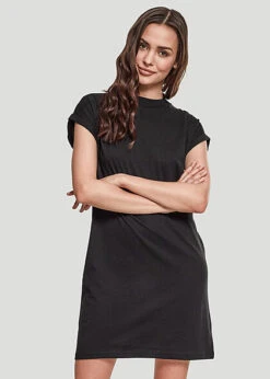Urban Classics Damen Kurzarm Kleid Mit Rundhals Schwarz