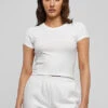 Urban Classics Damen Cropped Basic T-Shirt Mit Rundhals Weiss