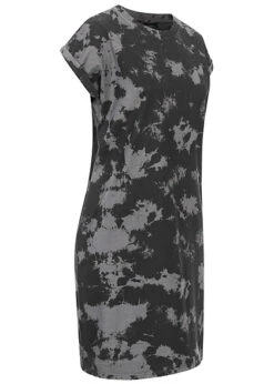 Urban Classics Damen Bleached Kurzarm Kleid AOP Schwarz Grau -Onlyy Kleidung Geschaft 23010127 1