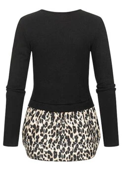 Cloud5ive Damen 2in1 Chiffon Top Longsleeve Mit Leoprint Schwarz Beige -Onlyy Kleidung Geschaft 23016618 2