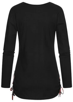 Cloud5ive Damen 2in1 Langarm Top Longsleeve Mit Karomuster Und Seitl. Gerafft Schwarz -Onlyy Kleidung Geschaft 23016638 2