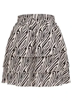 Aiki Damen Mini Stufenrock Mit Zebra Print Schwarz Weiss -Onlyy Kleidung Geschaft 23020089 2