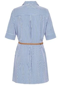 Aiki Damen Viskose Kleid Mit Knopfleiste Und Gürtel Gestreift Weiss Blau -Onlyy Kleidung Geschaft 23020091 2