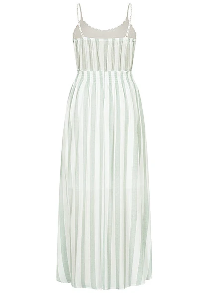 Aiki Damen Viskose Kleid Mit Häkelbesatz Und Bindedetail Gestreift Weiss Grün 3 Aiki Damen Viskose Kleid Mit Häkelbesatz Und Bindedetail Gestreift Weiss Grün – Bild 3