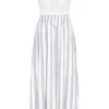 Aiki Damen Viskose Kleid Mit Häkelbesatz Und Bindedetail Gestreift Weiss Blau