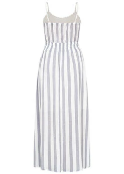Aiki Damen Viskose Kleid Mit Häkelbesatz Und Bindedetail Gestreift Weiss Blau -Onlyy Kleidung Geschaft 23020098 2
