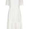Aiki Damen Longform Kurzarm Kleid Mit Lochmuster Off Weiss