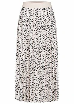 VILA Damen NOOS Midi Plissee Rock Mit Allover Print Und Gummibund Brich Grau