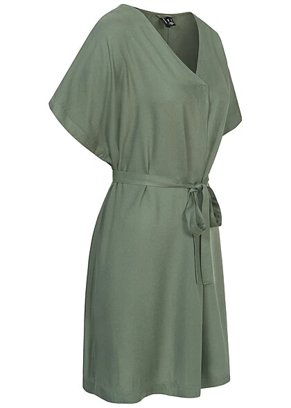 Vero Moda Damen Kurzarm Kleid Mit V-Neck Und Bindegürtel Laurel Wreath Grün 2 Vero Moda Damen Kurzarm Kleid Mit V-Neck Und Bindegürtel Laurel Wreath Grün – Bild 2