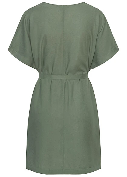 Vero Moda Damen Kurzarm Kleid Mit V-Neck Und Bindegürtel Laurel Wreath Grün 3 Vero Moda Damen Kurzarm Kleid Mit V-Neck Und Bindegürtel Laurel Wreath Grün – Bild 3