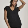 Urban Classics Damen T-Shirt Mit V-Neck Schwarz