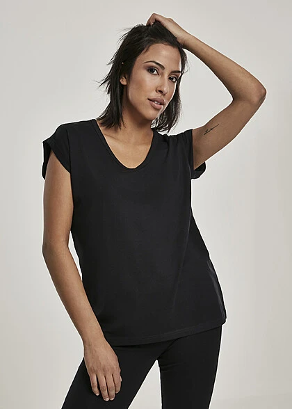Urban Classics Damen T-Shirt Mit V-Neck Schwarz 1 Urban Classics Damen T-Shirt Mit V-Neck Schwarz