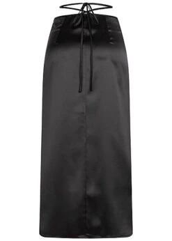 Aiki Damen Rock In Satin-Optik Mit Bindedetail Schwarz -Onlyy Kleidung Geschaft 23030422 2