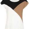 Cloud5ive Damen Viskose Colorblock T-Shirt Weiss Camel Braun Schwarz