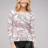 Cloud5ive Damen Longsleeve Langarm Top Mit Blätter Print Rosa