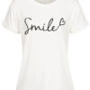 Cloud5ive Damen Viskose Shirt Mit Ärmel-Umschlag Smile-Print Weiss