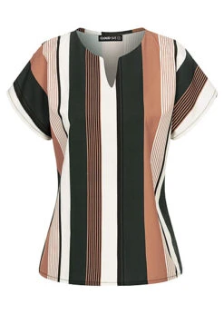 Cloud5ive Damen T-Shirt Mit V-Neck Und Streifen Print Multicolor