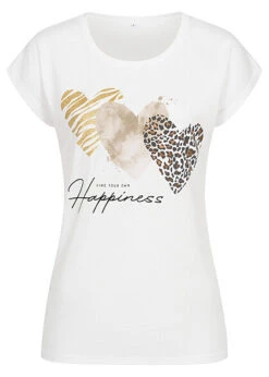 Cloud5ive Damen T-Shirt Mit Happiness Herz Print Weiss
