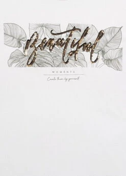 Cloud5ive Damen T-Shirt Mit Beautiful Blätter Print Weiss Gold -Onlyy Kleidung Geschaft 23049009 2