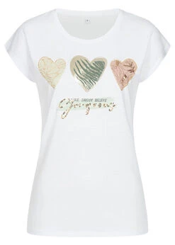 Cloud5ive Damen T-Shirt Mit Love Dream Believe Herz Print Weiss