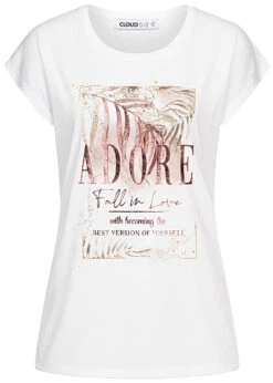Cloud5ive Damen T-Shirt Mit Adore Fall In Love Print Weiss