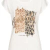 Cloud5ive Damen T-Shirt Mit Beautiful Leo Print Mit Kupfer Details Weiss